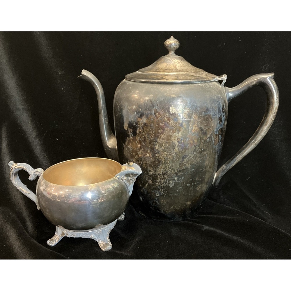 Set of 2 FB Rogers Co 1883 Silver-plate Tea /Coffee Pot (w/lid) Creamer (no lid)